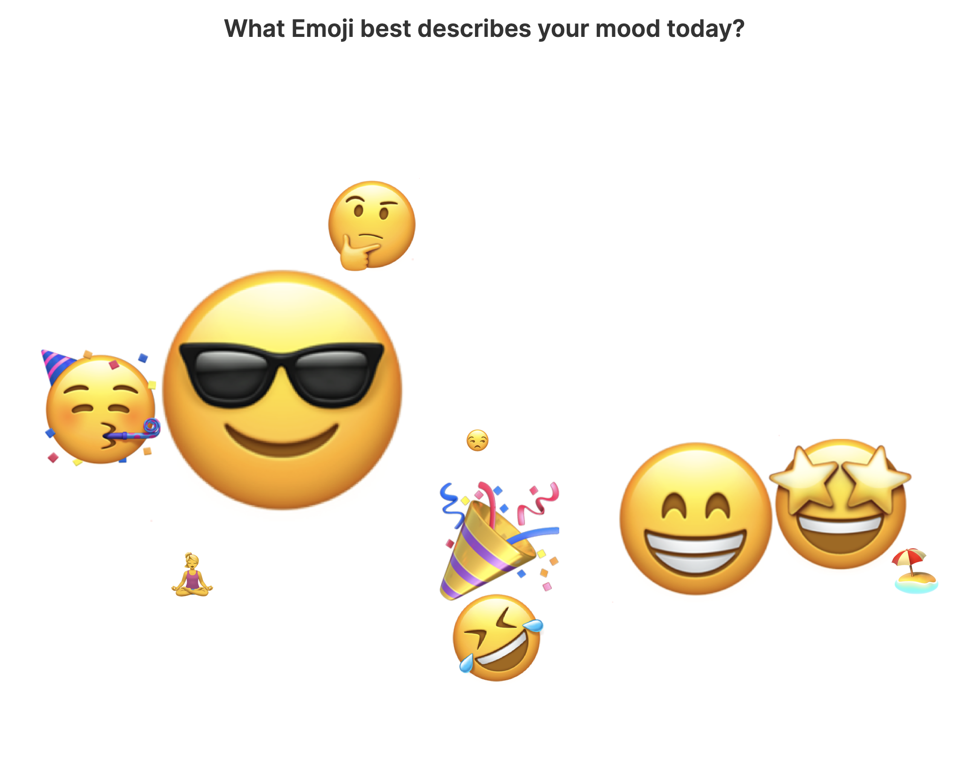 Emojis on a white background in a Word Cloud fashion